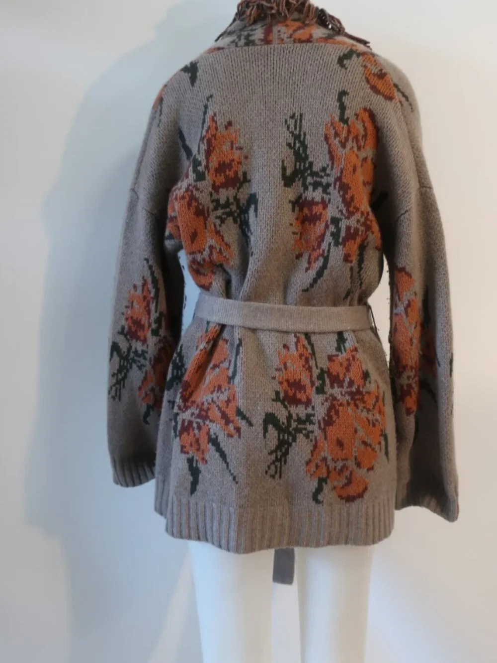 Womens Autumn Cashmere Brown, Orange, Grn Fringe Trim Belted Cardigan Sweater S - Picture 6 of 8